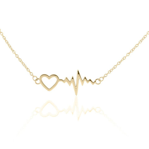 14k Gold Plated Sterling Silver 16" + 2" Extension Heart with Heartbeat Necklace