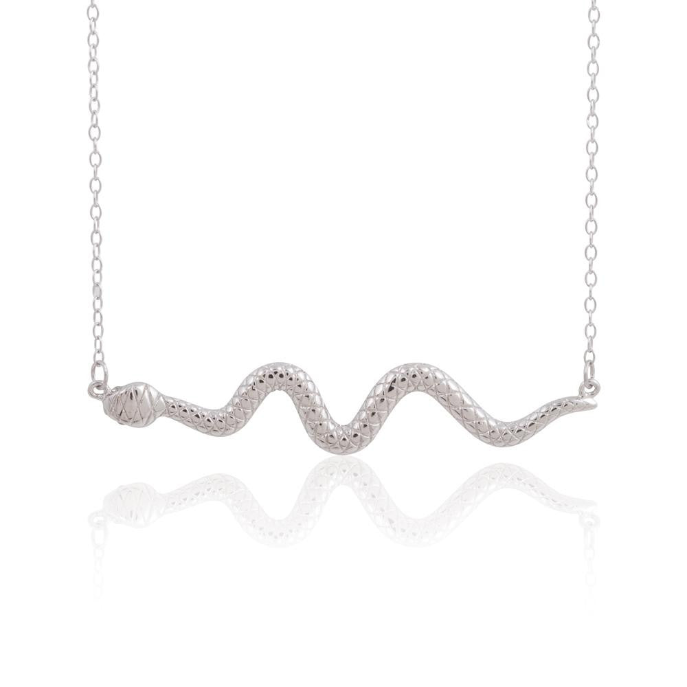 Rhodium Plated Squiggle Wave Snake Design Necklace