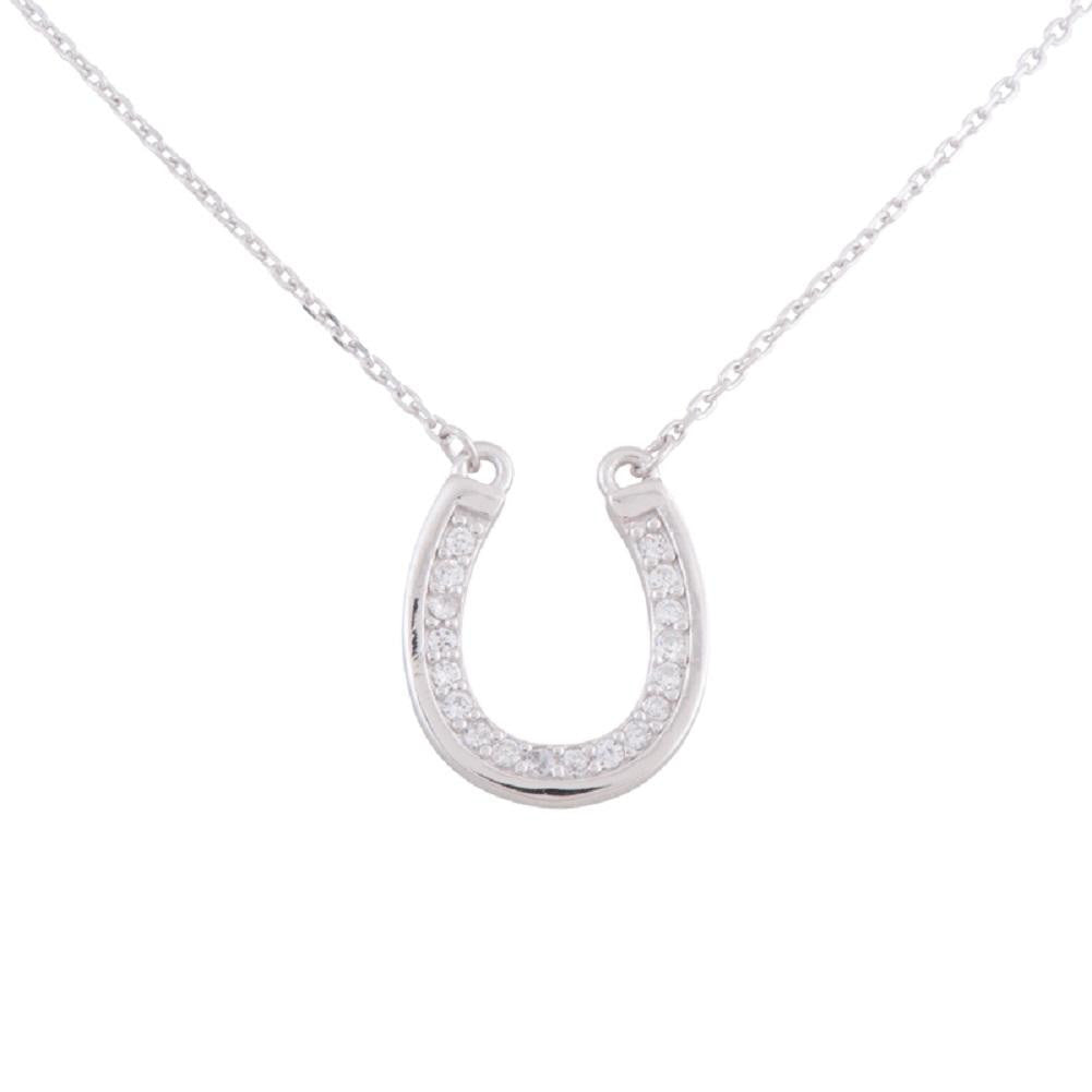 Sterling Silver 18" CZ Horseshoe Necklace