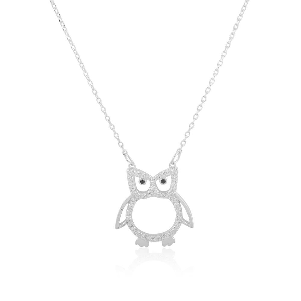 Sterling Silver 16" + 1.5" extension CZ Owl Necklace