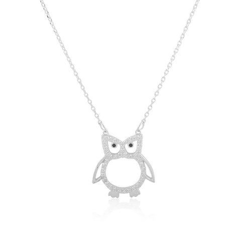 Sterling Silver 16" + 1.5" extension CZ Owl Necklace