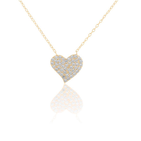 Sterling Silver 14K Gold Plated CZ Heart Necklace