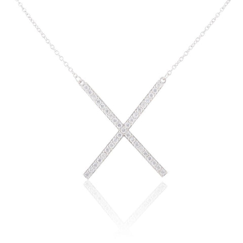 Sterling Silver 16" + 2" Extension CZ "X" Necklace