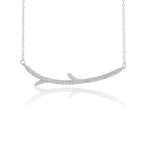 Sterling Silver Curved Branch CZ Necklace