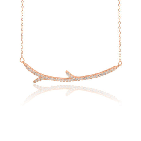 Sterling Silver 14K Rose Gold Plated Curved Branch CZ Necklace