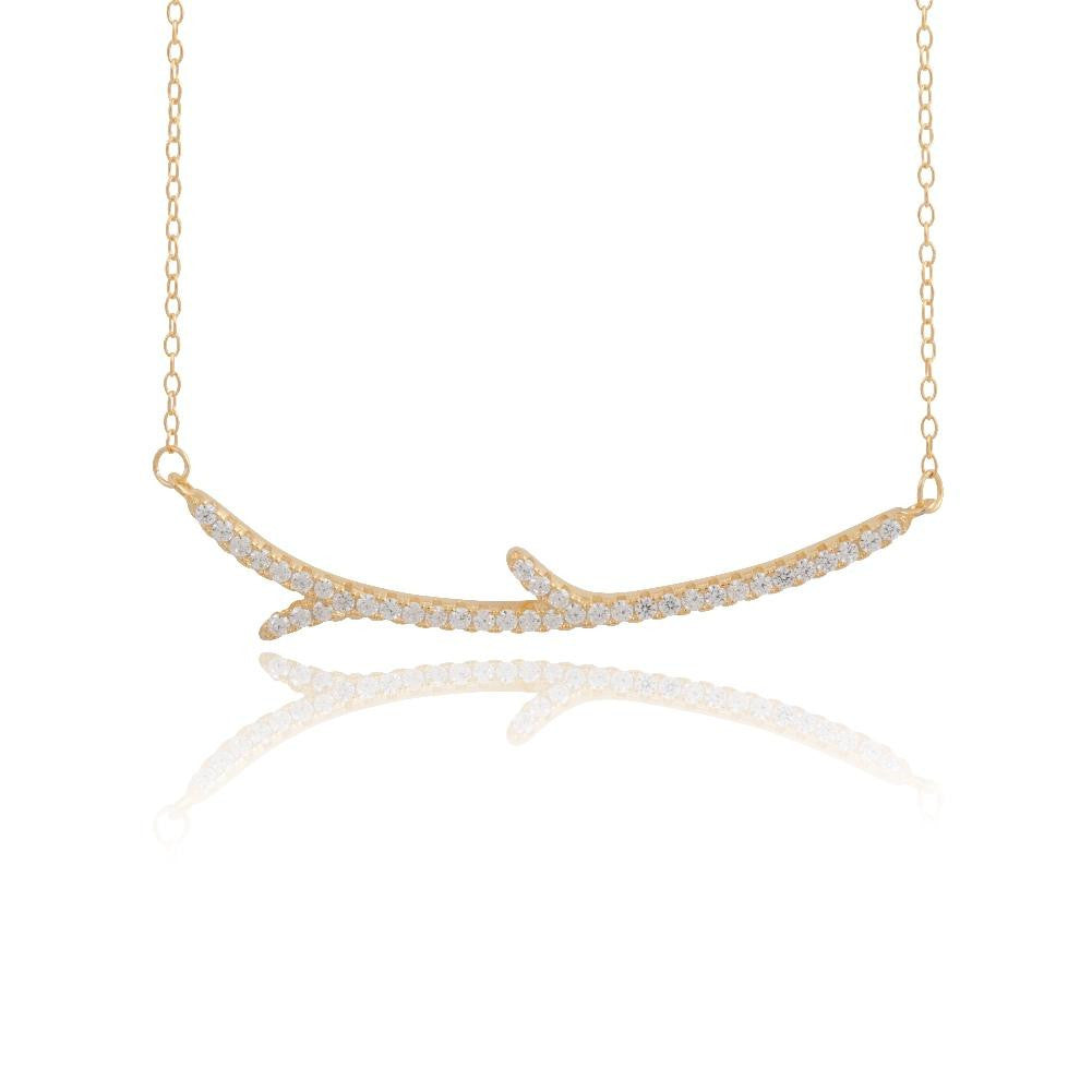 Sterling Silver 14K Gold Plated Curved Branch CZ Necklace