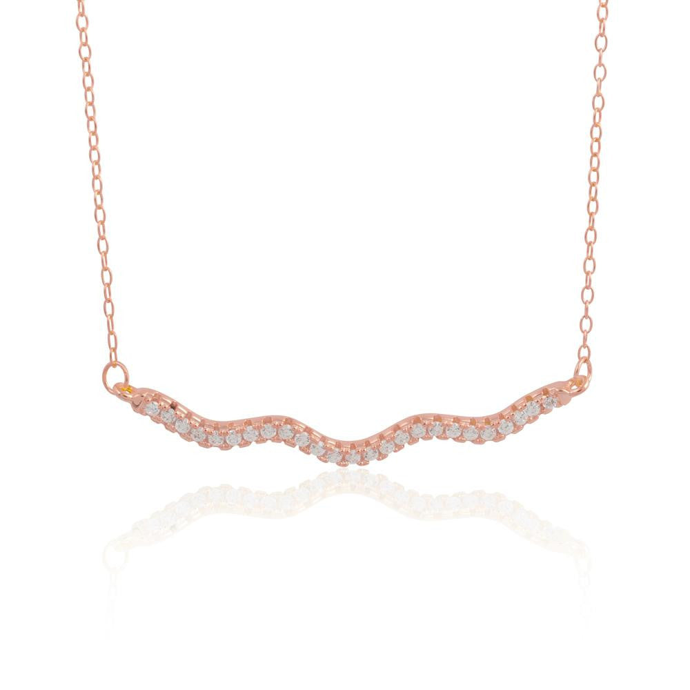 Sterling Silver 14K Rose Gold Plated Squiggle CZ Necklace