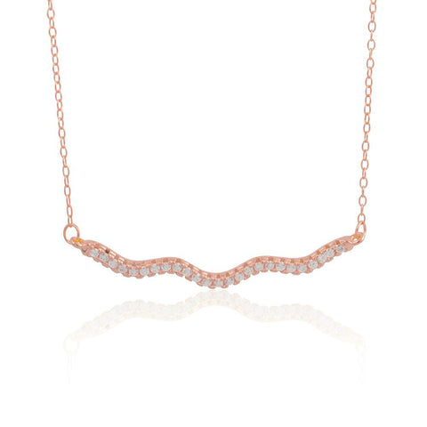 Sterling Silver 14K Rose Gold Plated Squiggle CZ Necklace