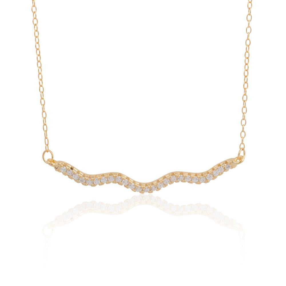 Sterling Silver 14K Gold Plated Squiggle CZ Necklace