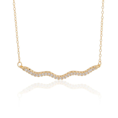 Sterling Silver 14K Gold Plated Squiggle CZ Necklace