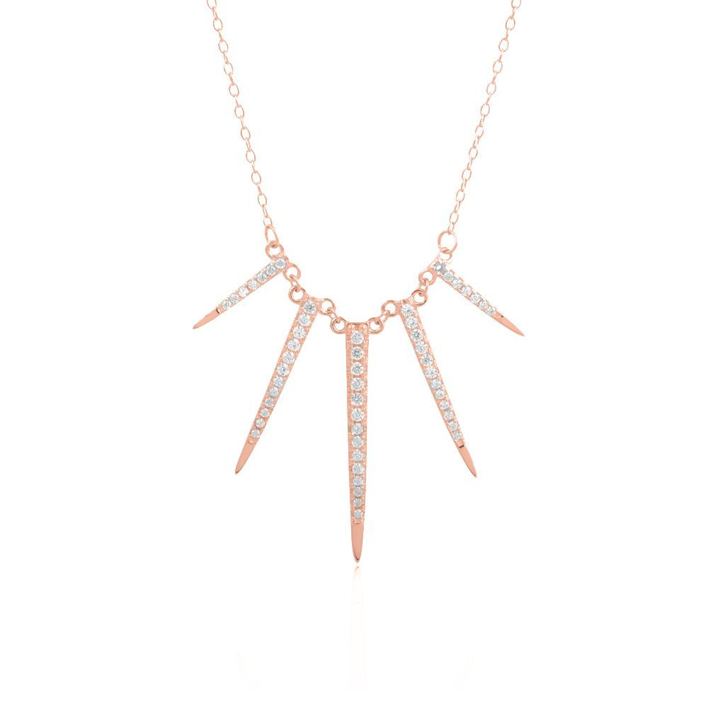 Sterling Silver 14K Rose Gold Plated Spike CZ Necklace