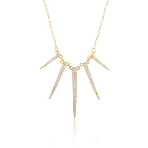 Sterling Silver 14K Gold Plated Spike CZ Necklace