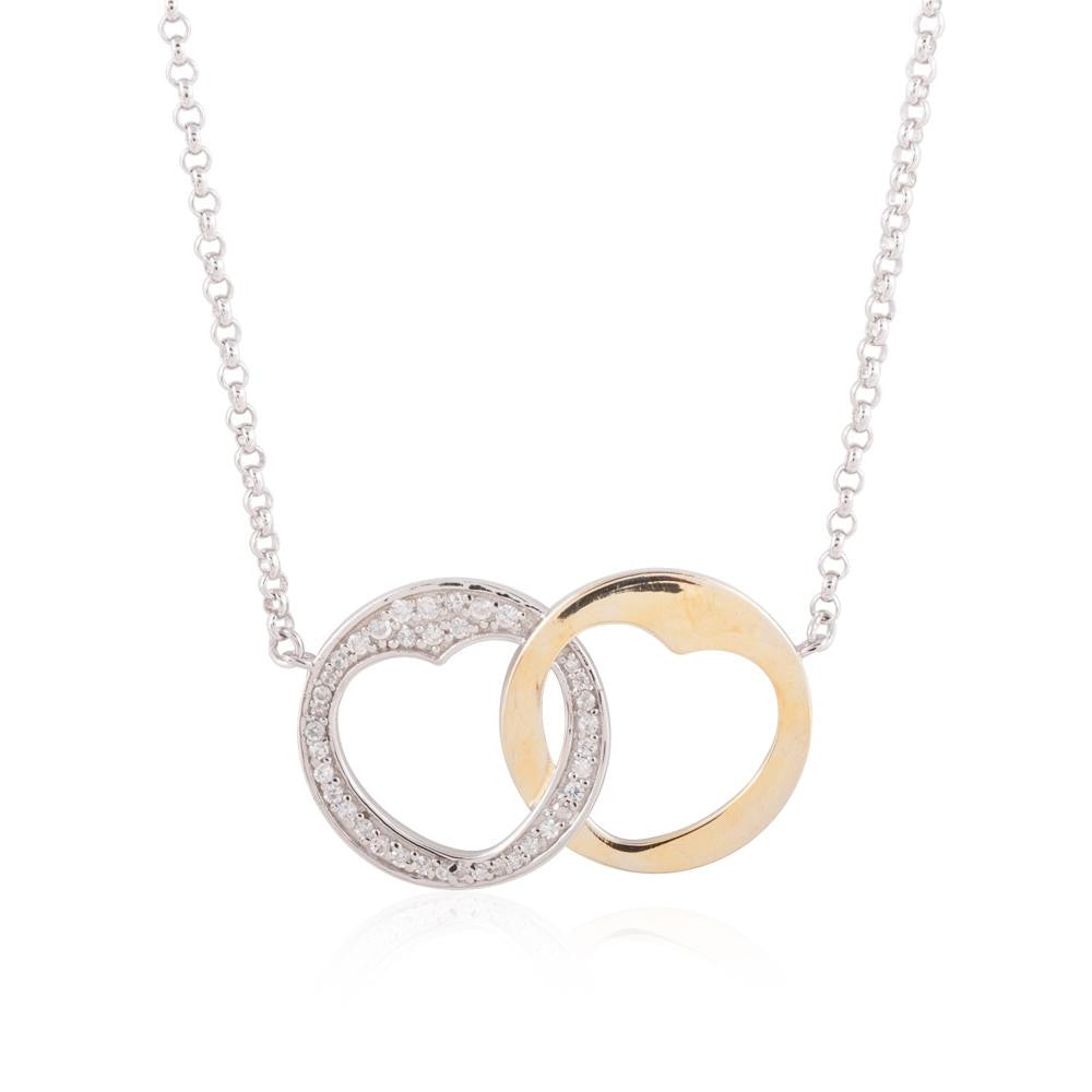 Steling Silver and Gold Plated Interlocking Heart Circles Necklace