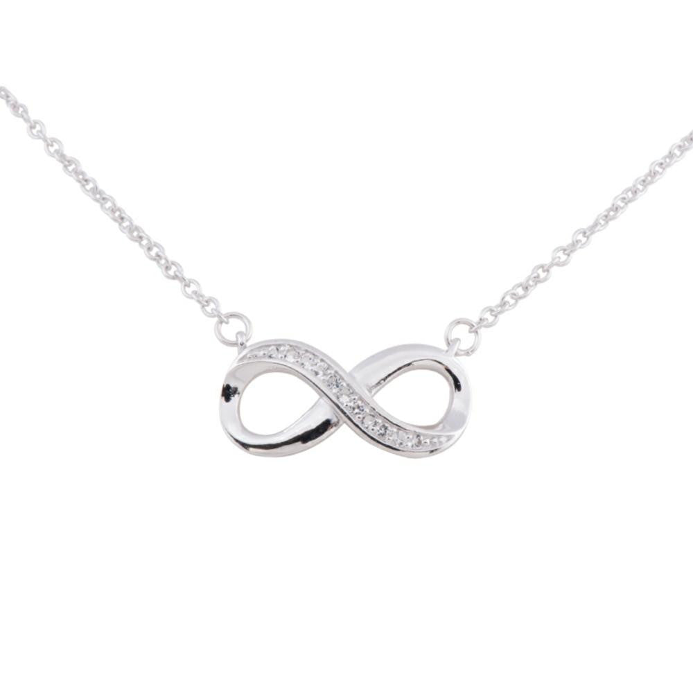 Sterling Silver Rhodium Plated Infinity Cz Necklace 16 Inch Plus 2 Inch Chain