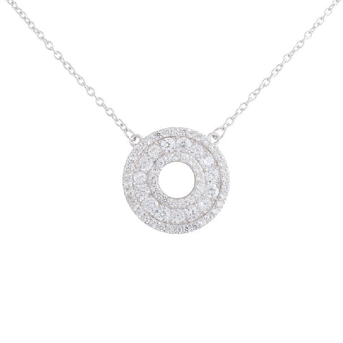 Sterling Silver Rhodium Plated Circle Cz Necklace 16 Inch Plus 2 Inch Chain