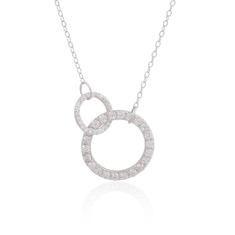 Sterling Silver 18" Interlocking Large and Small CZ Circles Necklace