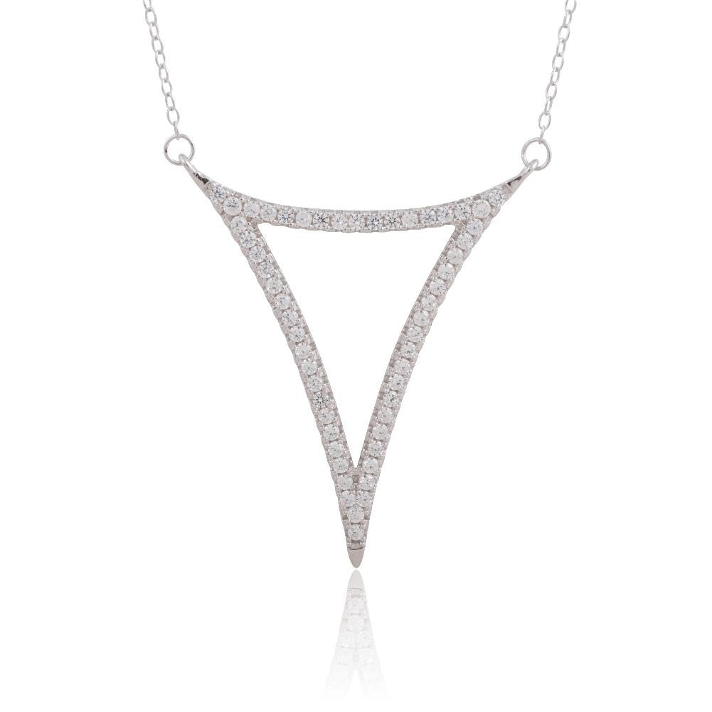 Sterling Silver Curved CZ Triangle Necklace