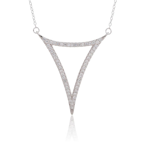 Sterling Silver Curved CZ Triangle Necklace