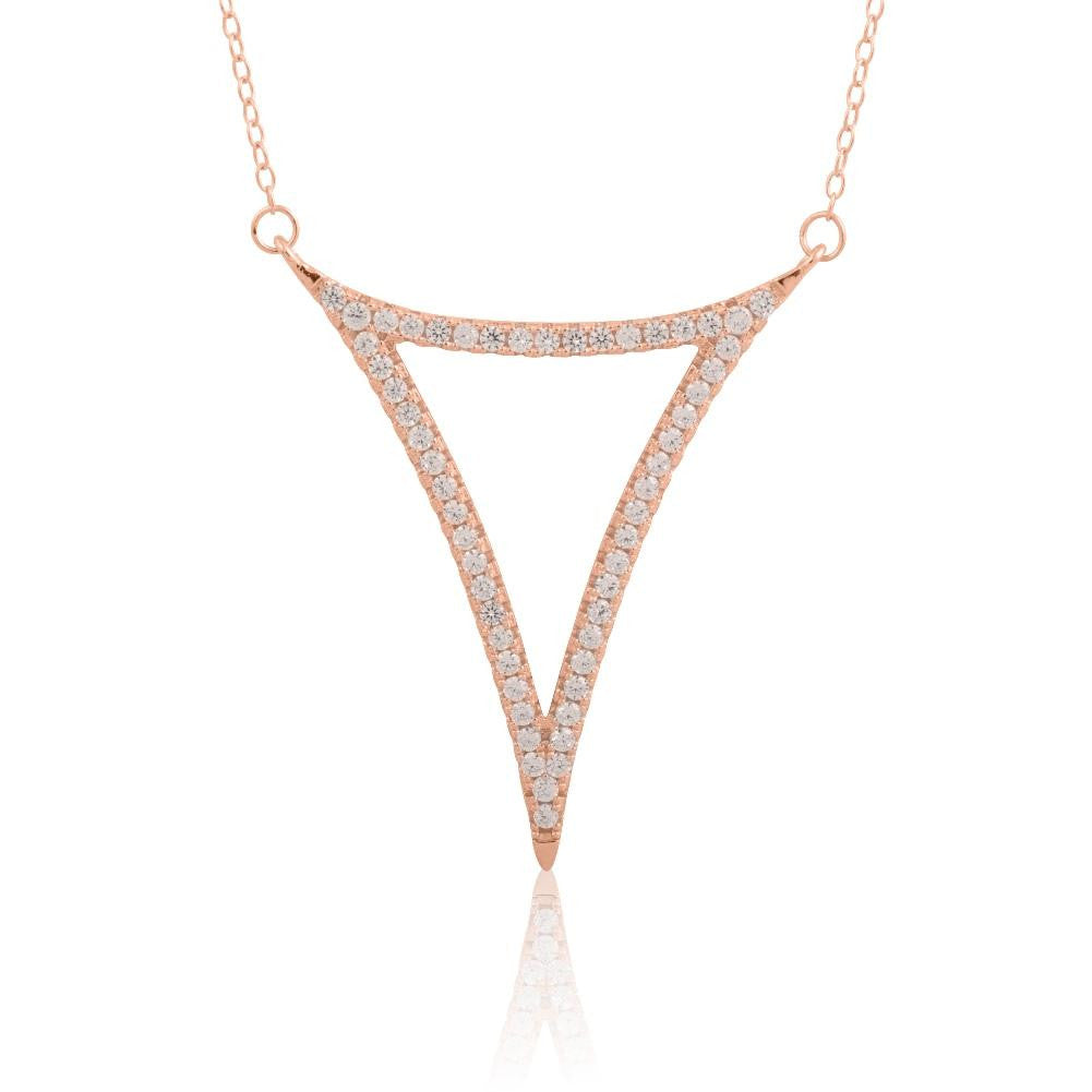 Sterling Silver 14K Rose Gold Plated Curved CZ Triangle Necklace