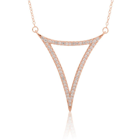 Sterling Silver 14K Rose Gold Plated Curved CZ Triangle Necklace