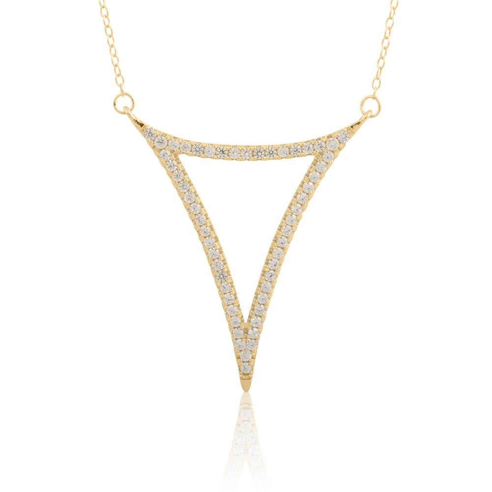 Sterling Silver 14K Gold Plated Curved CZ Triangle Necklace