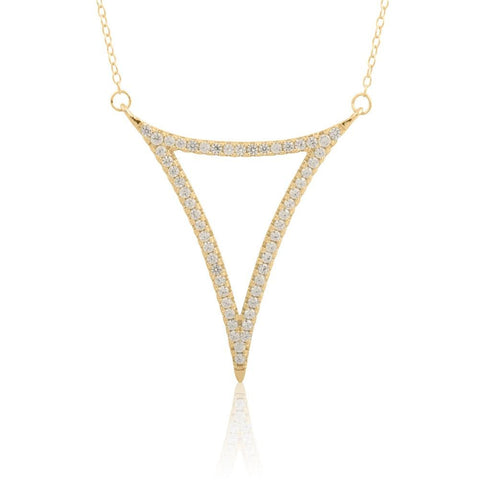 Sterling Silver 14K Gold Plated Curved CZ Triangle Necklace