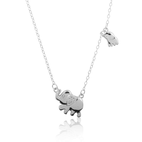 Sterling Silver Mother and Child Elephant CZ Necklace