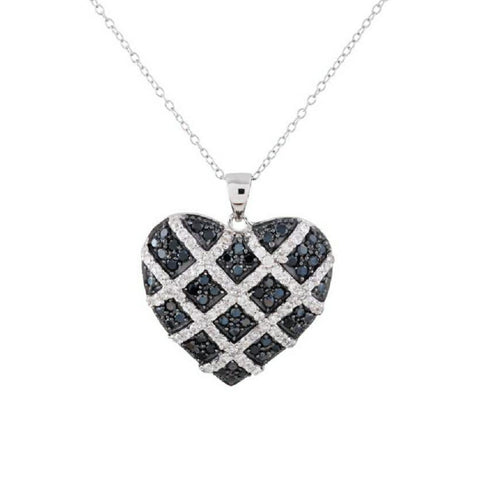 Sterling Silver Checkered Heart CZ Necklace, 18"