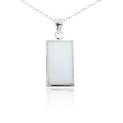 Sterling Silver White Opal Rectangle Necklace, 18"