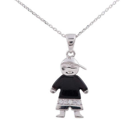 Sterling Silver CZ and Black Onyx Boy Necklace, 18"