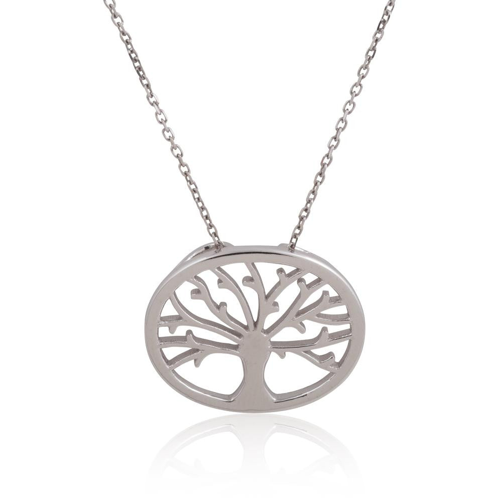 Sterling Silver Tree of Life Oval Pendant Necklace