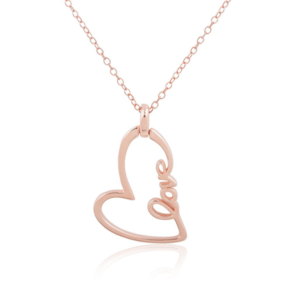 Sterling Silver 14K Rose Gold Plated Heart "Love" Necklace, 18"