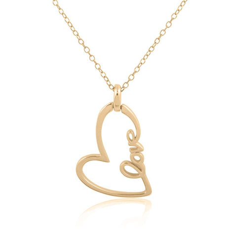 Sterling Silver 14K  Gold Plated Heart "Love" Necklace, 18"