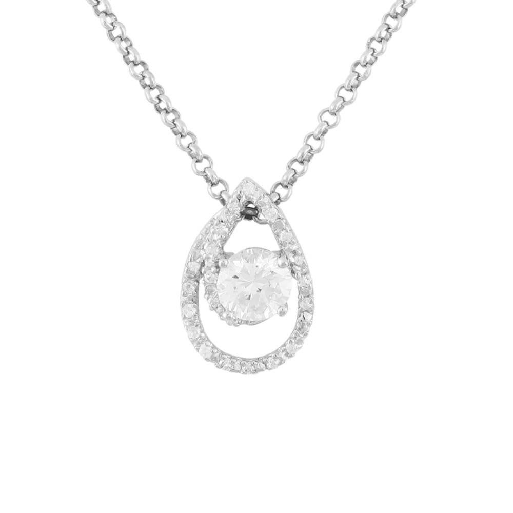 Sterling Silver CZ Drop Pendant Necklace, 18"