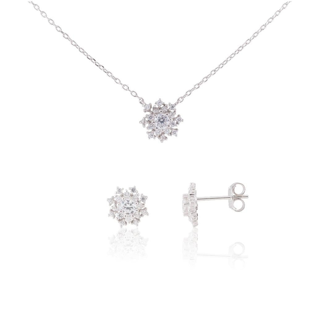 Sterling Silver Delicate Snowflake Necklace 18" and Earring Set