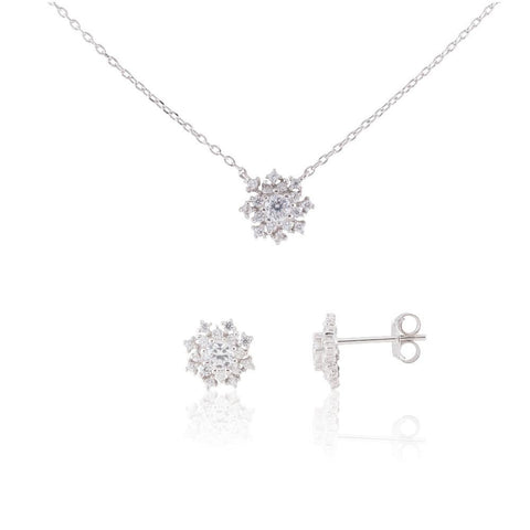 Sterling Silver Delicate Snowflake Necklace 18" and Earring Set