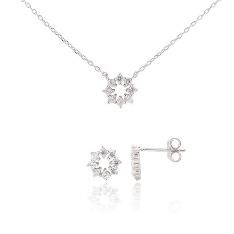 Sterling Silver Delicate Snowflake Necklace 18" and Earring Set