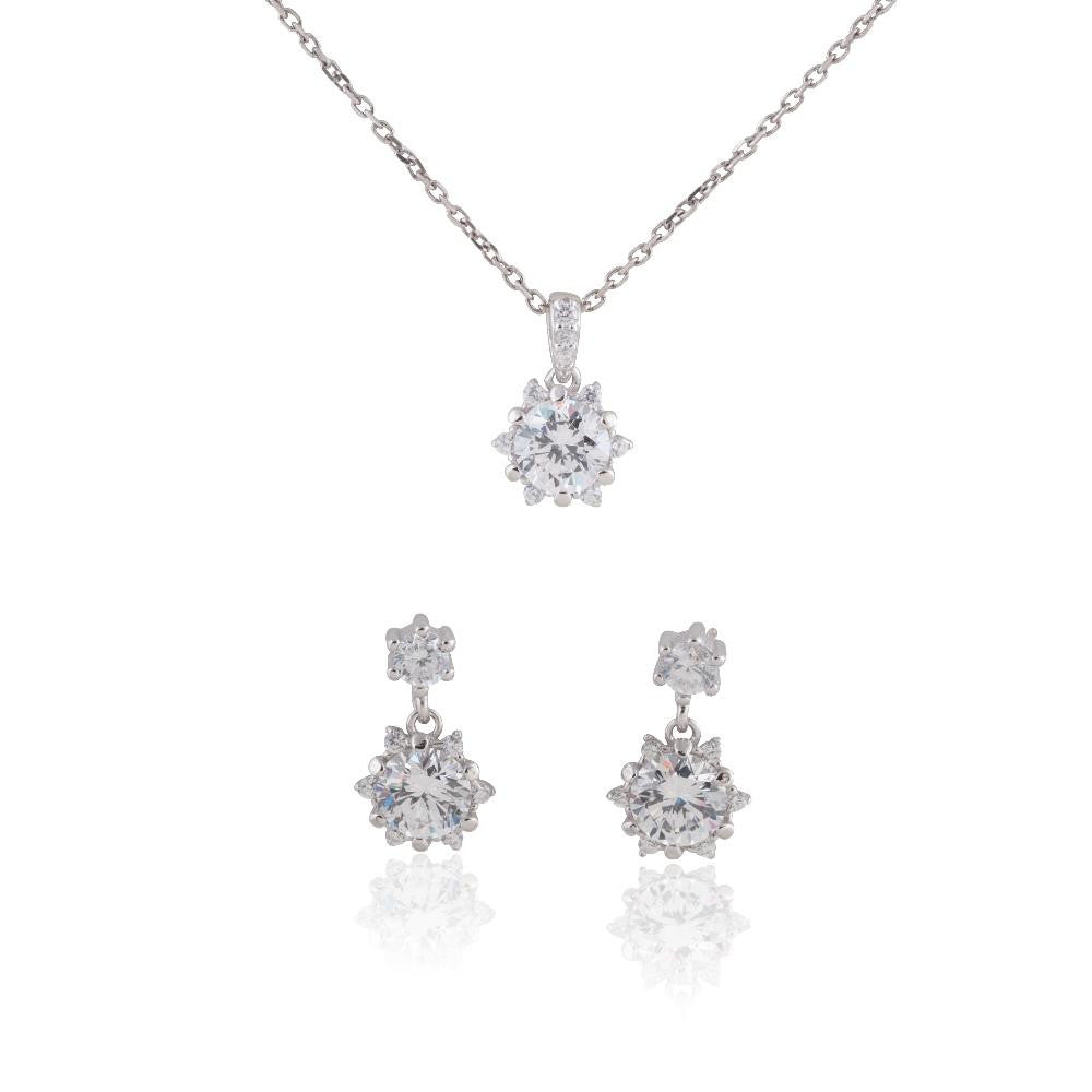 Sterling Silver Delicate Snowflake Necklace 18" and Earring Set