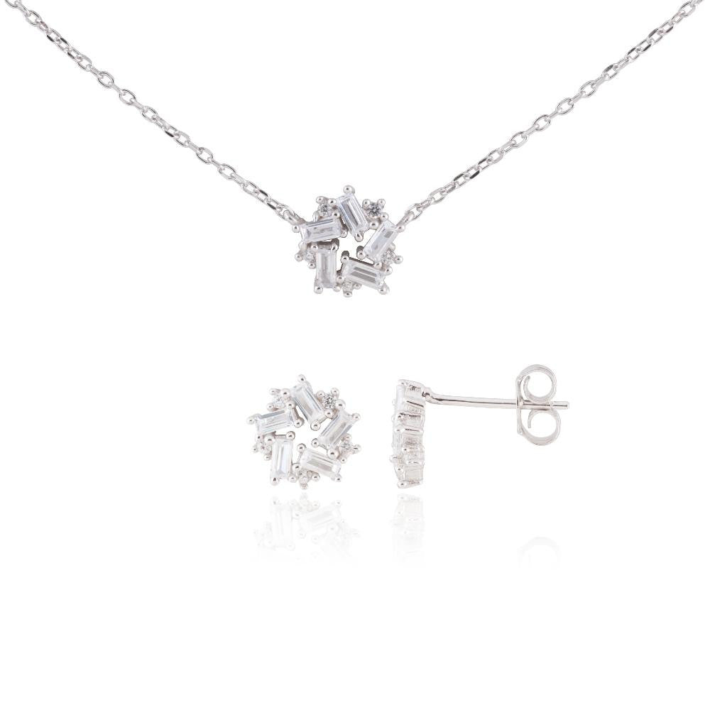 Sterling Silver Delicate Snowflake Necklace 18" and Earring Set