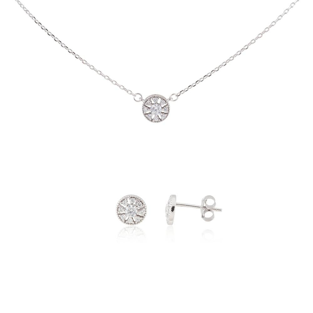 Sterling Silver Delicate Snowflake Necklace 18" and Earring Set