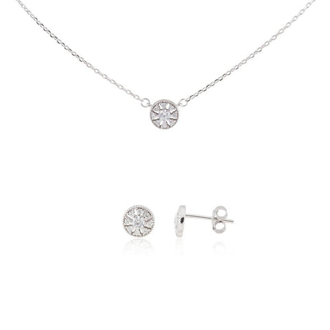 Sterling Silver Delicate Snowflake Necklace 18" and Earring Set