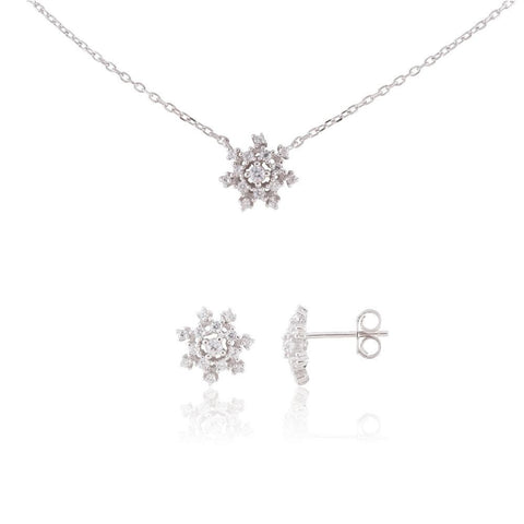 Sterling Silver Delicate Snowflake Necklace 18" and Earring Set