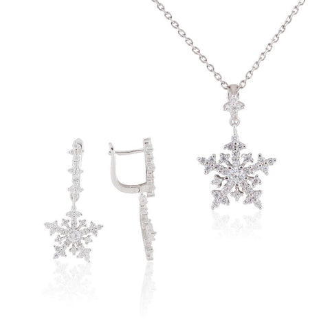 Sterling Silver Delicate Snowflake Necklace 18" and Earring Set