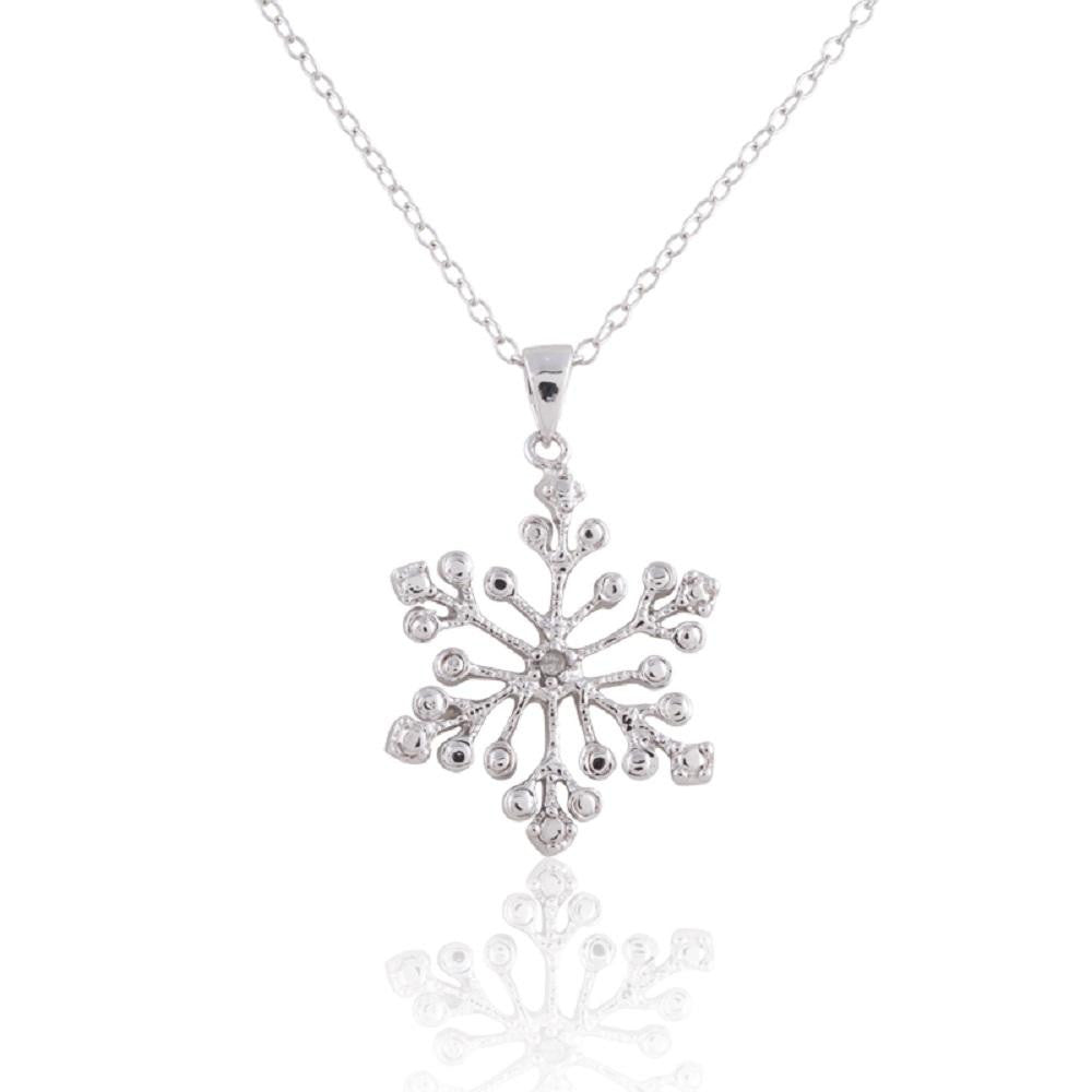 Sterling Silver Rhodium Plated Genuine Diamond Accent Snowflake Pendant Necklace, 18"