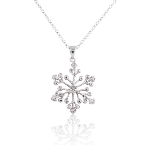 Sterling Silver Rhodium Plated Genuine Diamond Accent Snowflake Pendant Necklace, 18"